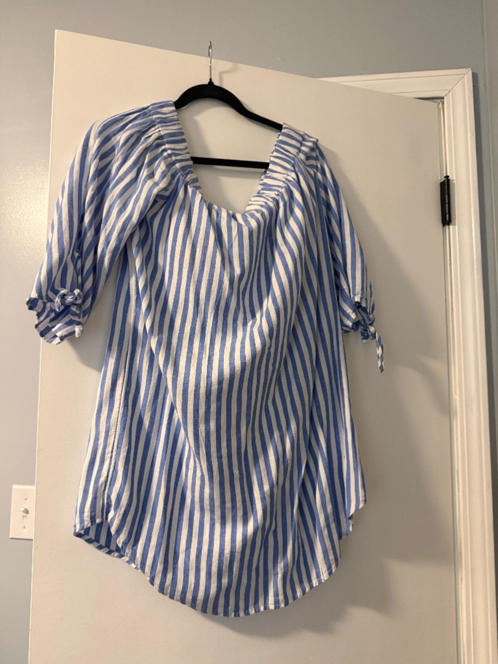 Old Navy Blue & White Striped Off-the-Shoulder Dress – Size Large Petite (LP)